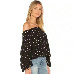 Lovers + Friends Top Sz S Off The Shoulder Polka Dot Bubble Balloon Sleeve